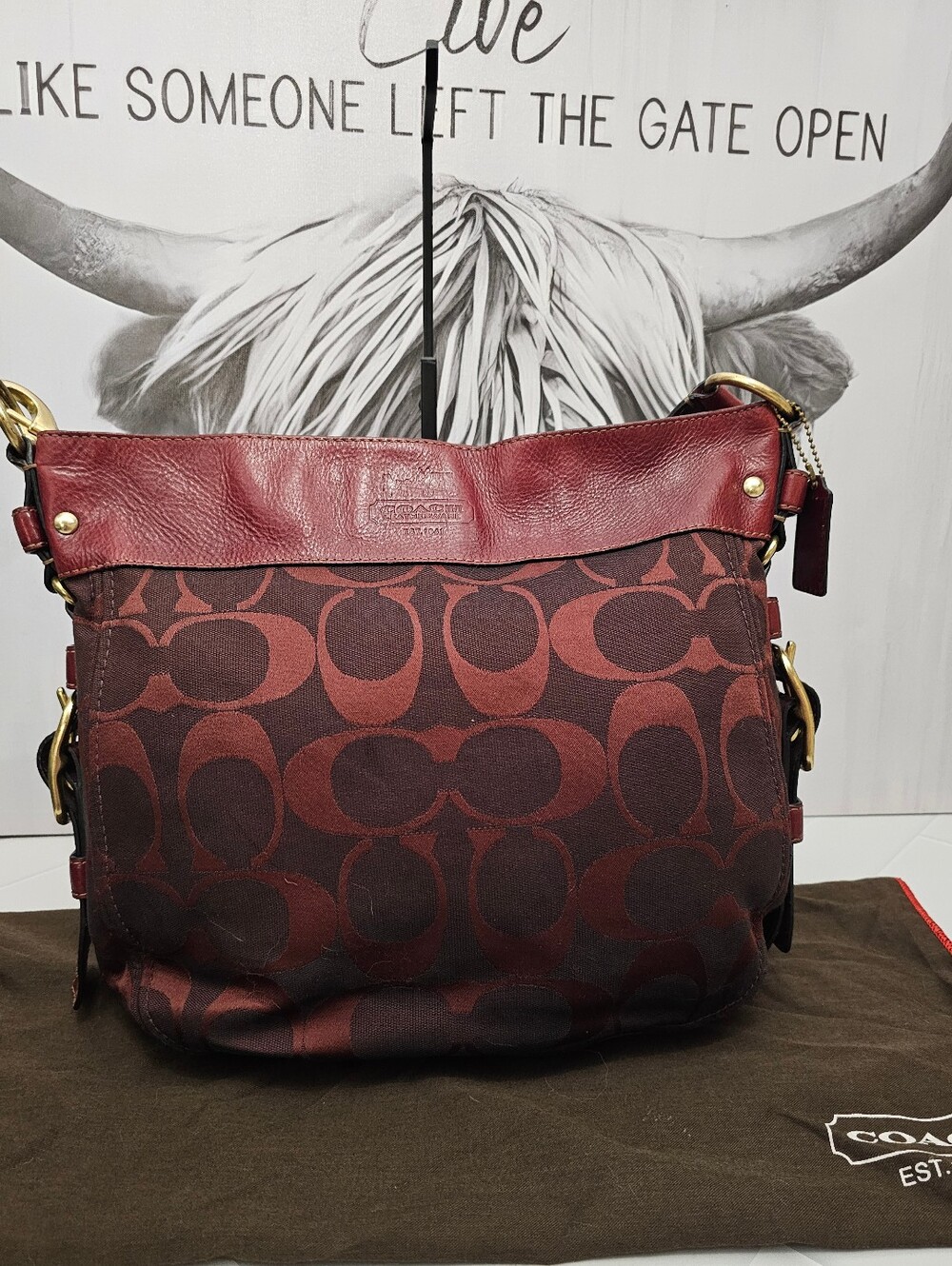 Coach 2008 Large Zoe Signature Hobo 12674 Burgundy Leather Jacquard - Picture 3 of 16
